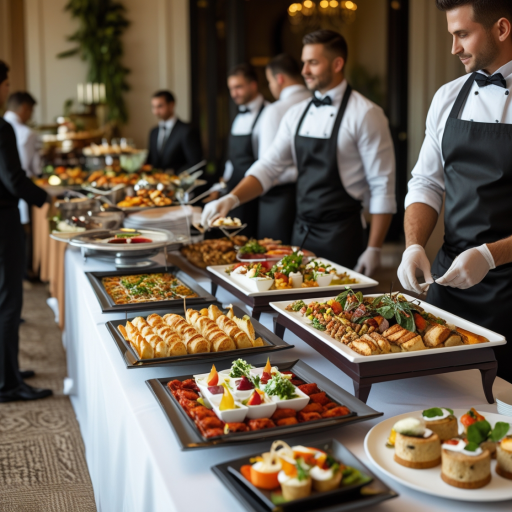 garçons em evento oferecendo o serviço de catering