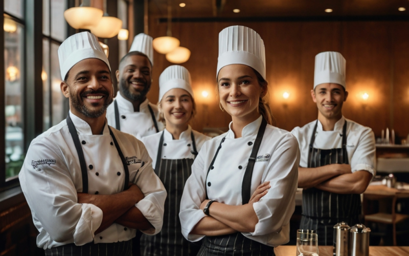 equipe de restaurante unida e deliz