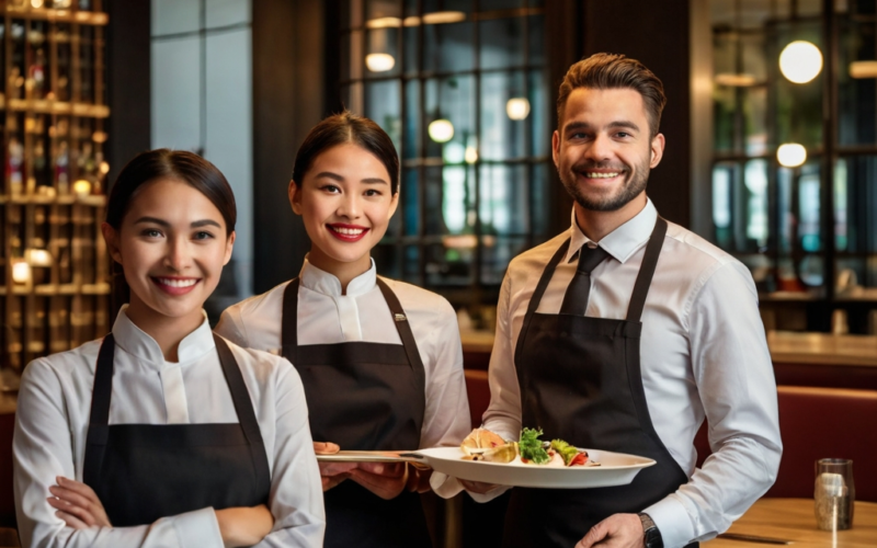 equipe de restaurante sorrindo