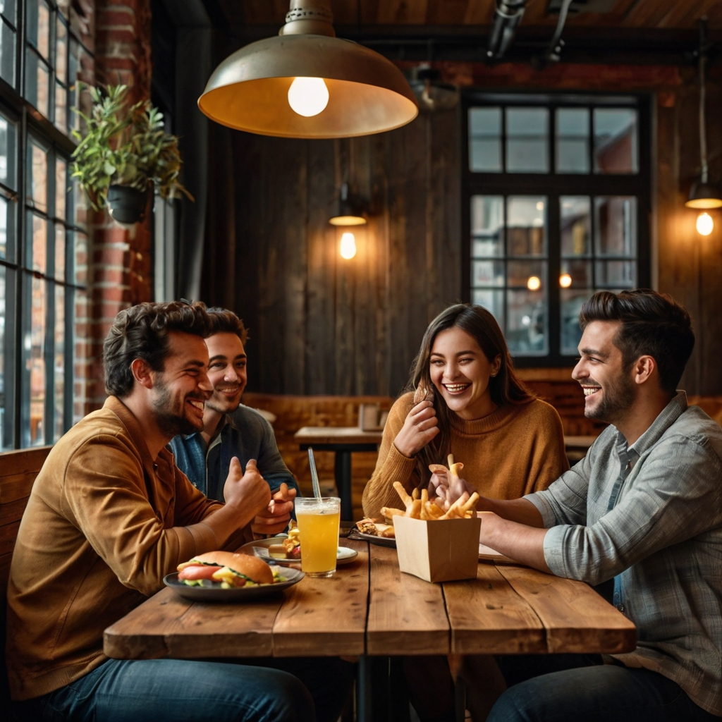 pessoas em uma mesa com hamburgues 