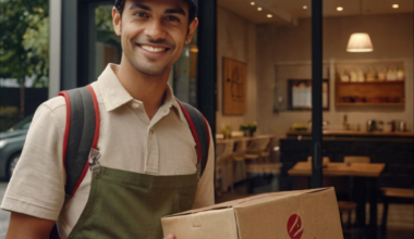 entregador de delivery fazendo entrega