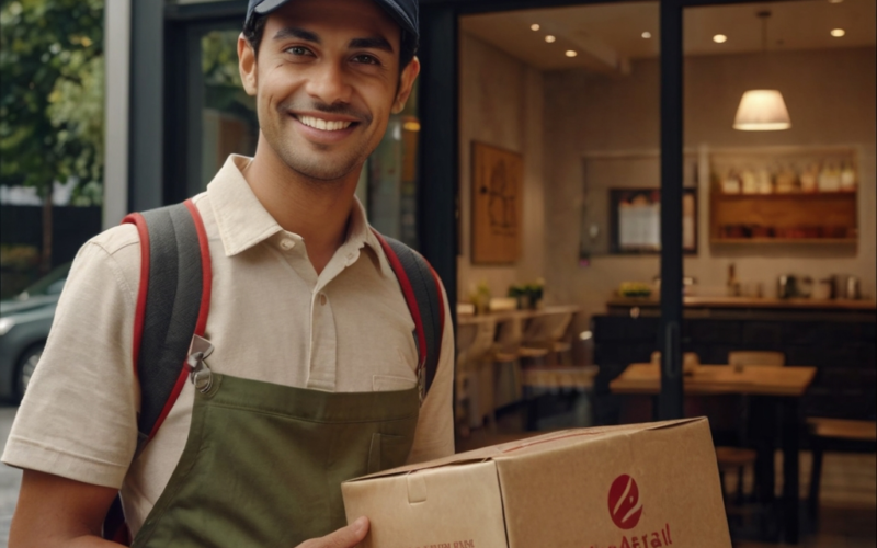 entregador de delivery fazendo entrega