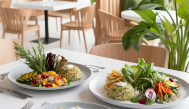 pratos com comidas em uma mesa dentro de um restaurante