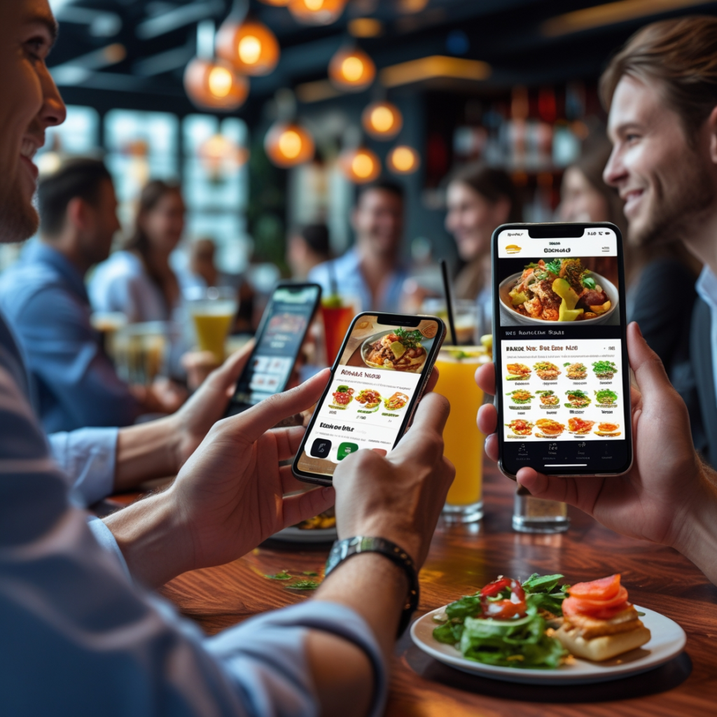 cliente escolhendo um prato em um bar com cardápio digital via qr code