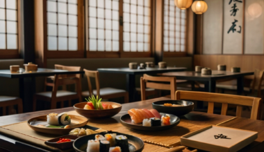 um restaurante japonês com comida japonesa na mesa