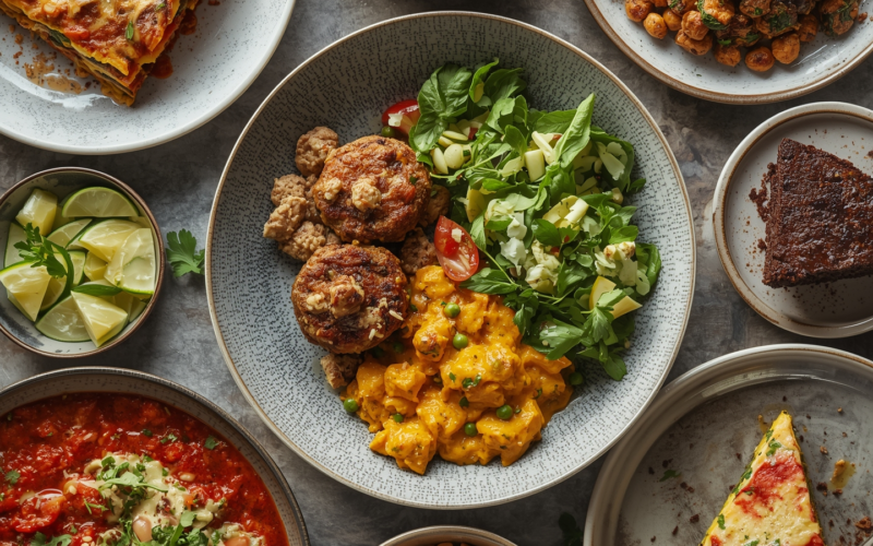 comidas veganas em uma mesa