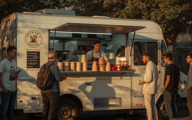 food truck com clientes em volta