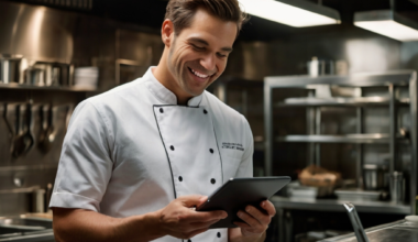 chef de cozinha recebendo pedido por tablet