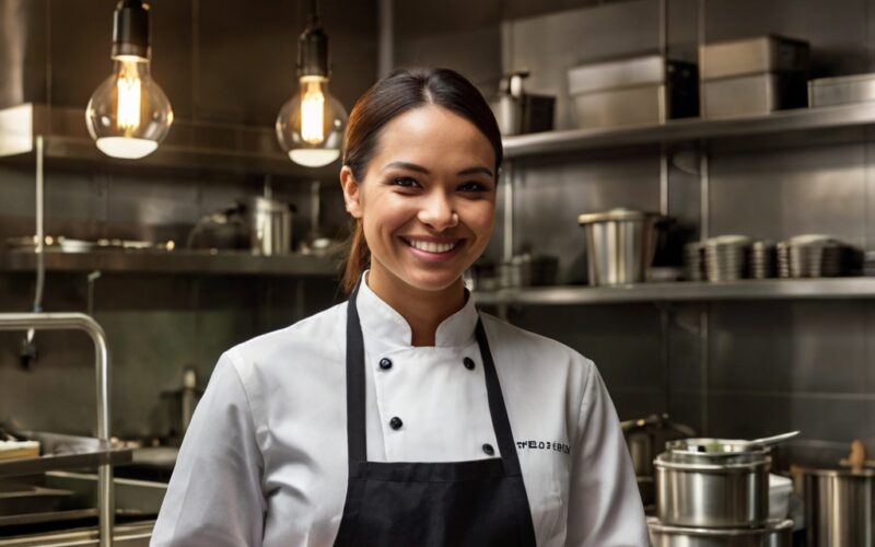 chefe de cozinha com um cardápio no tablet