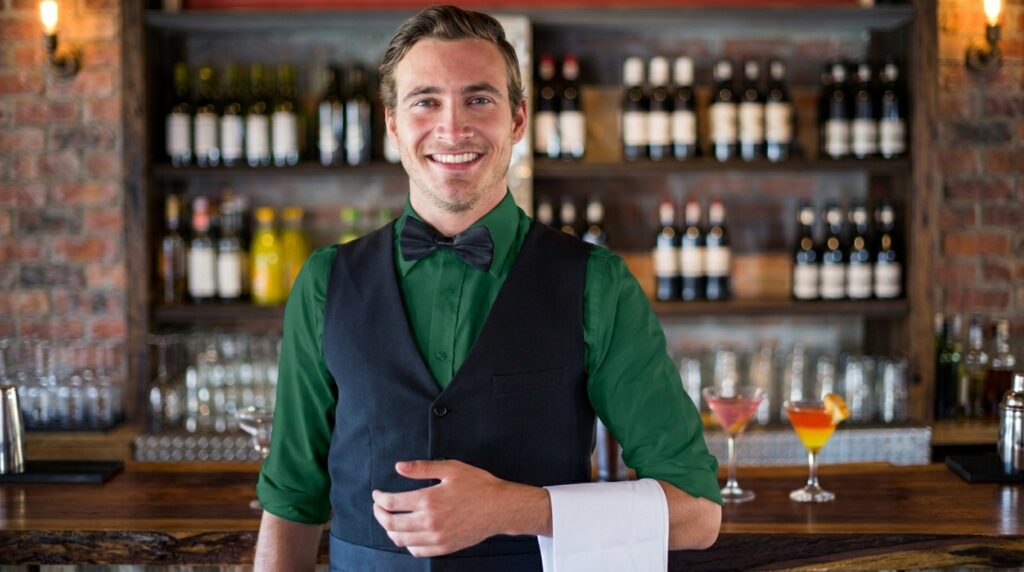 garçom de um restaurante sorrindo para a foto